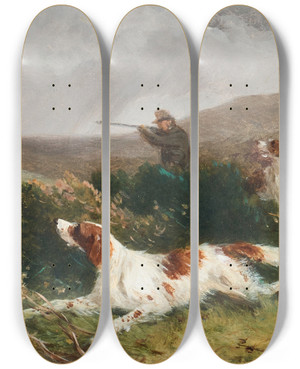 Triptych art skateboard deck of William Shayer Shooting Snipe by William Shayer (1787-1879)