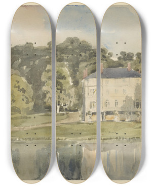 Triptych art skateboard deck of Paul Huet View Of The Chteau At Folembray_2 by Paul Huet (1803-1869)
