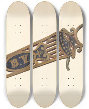 Triptych art skateboard deck of Henry Rasmusen Brass Bootjack by Henry Rasmusen