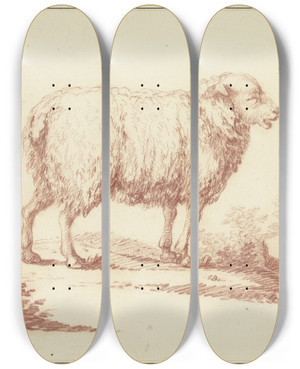 Triptych art skateboard deck of Johann Ludwig Von Pfeiff A Sheep To The Right by Johann Ludwig Von Pfeiff (1710-1779)