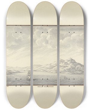 Triptych art skateboard deck of Giovanni Battista Borra View Of Micale Promontorio by Giovanni Battista Borra (1713-1770)