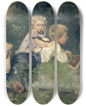 Triptych art skateboard deck of August Alleb The Butterflies by August Allebe (1838-1927)