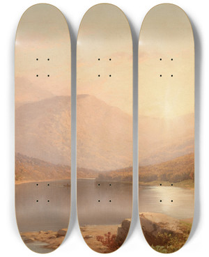 Triptych art skateboard deck of John Williamson Sunrise Over The Hudson Valley by John Williamson (1826-1885)