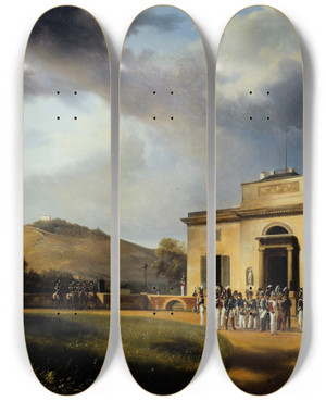 Triptych art skateboard deck of Jeancharles Joseph Rmond Le Pavillon De Bagatelle Actuel Bois De Boulogne Actuel 16Me Arrondissement by Jean-Charles Joseph Rmond (1795-1875)