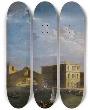 Triptych art skateboard deck of Canaletto Venice A View Of The Grand Canal And Therialto Bridge From The North by Canaletto (1697-1768)