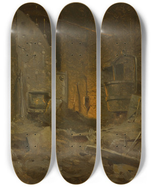 Triptych art skateboard deck of John Ferguson Weir West Point Foundry Cold Spring New Yorkrabbit by John Ferguson Weir (1841-1926)