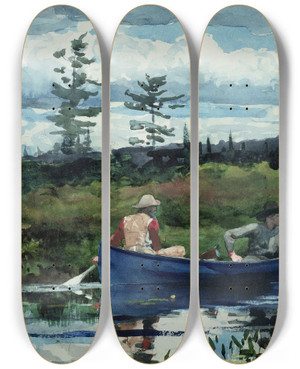 Triptych art skateboard deck of Winslow Homer The Blue Boat by Winslow Homer (1836-1910)