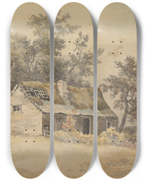 Triptych art skateboard deck of Sawrey Gilpin Landscape With A Dwelling In Ruin by Sawrey Gilpin (1733-1807)
