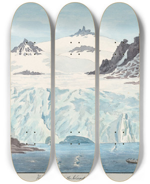 Triptych art skateboard deck of Charles Hamilton Smith View Of An Iceberg In The Island Of Spitzbergen by Charles Hamilton Smith (1776-1859)