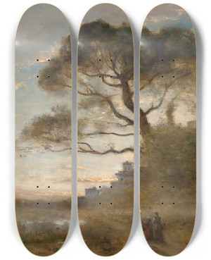 Triptych art skateboard deck of Jeanbaptistecamille Corot Le Grand Pin Parasol Souvenir Ditalie by Jean-Baptiste-Camille Corot (1796-1875)