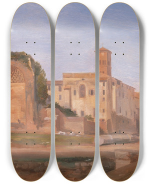 Triptych art skateboard deck of Edward Lear Temple Of Venus And Rome Rome by Edward Lear (1812-1888)
