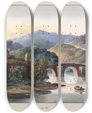 Triptych art skateboard deck of Charles Hamilton Smith Bridge by Charles Hamilton Smith (1776-1859)