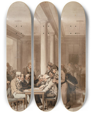 Triptych art skateboard deck of Louis Lopold Boilly Intrieur Dun Grand Caf Parisien by Louis Leopold Boilly (1761-1845)