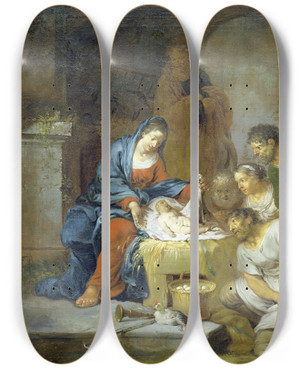 Triptych art skateboard deck of Januarius Zick The Adoration Of The Shepherds by Januarius Zick (1730-1797)