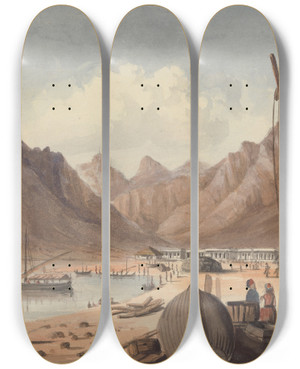 Triptych art skateboard deck of Charles Dyce Mediterranean Port by Charles Dyce (1816-1853)