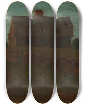 Triptych art skateboard deck of Winslow Homer Garrison House York Maine by Winslow Homer (1836-1910)