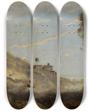 Triptych art skateboard deck of Jeanbaptistecamille Corot Le Vallon Au Cavalier by Jean-Baptiste-Camille Corot (1796-1875)