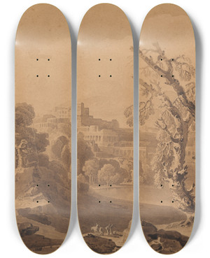 Triptych art skateboard deck of John Martin Classical City In Landscape by John Martin (1789-1854)