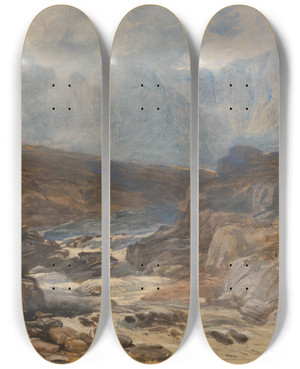 Triptych art skateboard deck of David Cox Jnr Welsh Mountain Stream by David Cox Jnr (1809-1885)