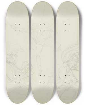 Triptych art skateboard deck of Peter Von Cornelius Der Rckzug Vom Feldberg Oder Die Berschreitung Des Baches Taunusreise by Peter Von Cornelius (1784-1867)