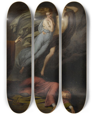 Triptych art skateboard deck of Style Of Ary Scheffer Dante And Virgil Meet Francesca Da Rimini And Paolo Malatesta by Style Of Ary Scheffer (1795-1858)