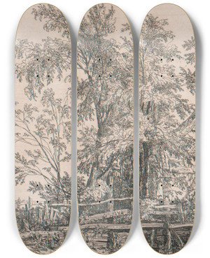 Triptych art skateboard deck of Joseph Stannard Thatched Cottage With A Gable End by Joseph Stannard (1797-1830)