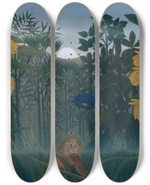 Triptych art skateboard deck of Henri Rousseau The Repast Of The Lion by Henri Rousseau (1844-1910)