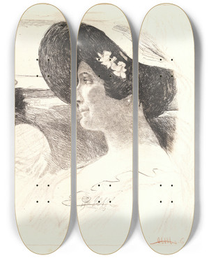 Triptych art skateboard deck of Hans Nikolaj Hansen Fredensborg Idyl_1 by Hans Nikolaj Hansen (1853-1923)