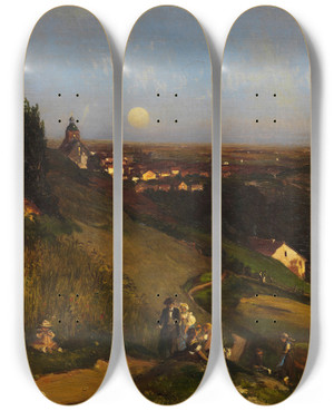 Triptych art skateboard deck of Louis Kolitz Abendlandschaft by Louis Kolitz (1845-1914)
