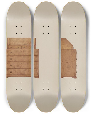 Triptych art skateboard deck of Fred Weiss Scrutoir Or Butlers Desk_1 by Fred Weiss