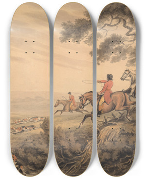 Triptych art skateboard deck of Samuel Howitt Foxhunting The Chase by Samuel Howitt (1756-1822)