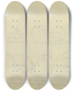 Triptych art skateboard deck of Eugen Napoleon Neureuther Ornamental Framing by Eugen Napoleon Neureuther (1806-1862)