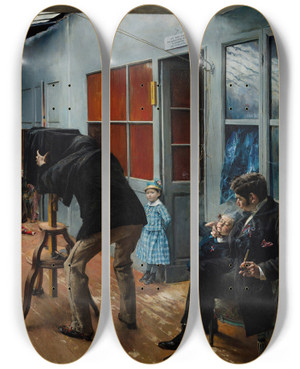 Triptych art skateboard deck of Pascaladolphejean Dagnanbouveret Wedding In The Photographers Studio by Pascal-Adolphe-Jean Dagnan-Bouveret (1852-1929)
