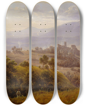 Triptych art skateboard deck of Thomas Fearnley View Of Olevano by Thomas Fearnley (1802-1842)
