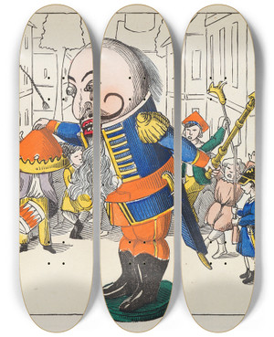 Triptych art skateboard deck of Heinrich Hoffmann King Nutcracker by Heinrich Hoffmann (1809-1894)