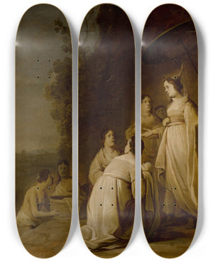Triptych art skateboard deck of Jacob Willemsz De Wet The Finding Of Moses by Jacob Willemsz. de Wet (1610-1671)
