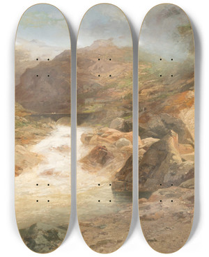 Triptych art skateboard deck of Georg Hesse Gotthard Street by Georg Hesse (1845-1920)