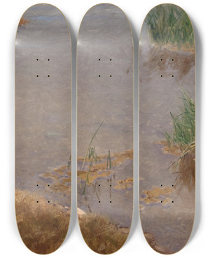 Triptych art skateboard deck of Bruno Liljefors Shallow Water by Bruno Liljefors (1860-1939)