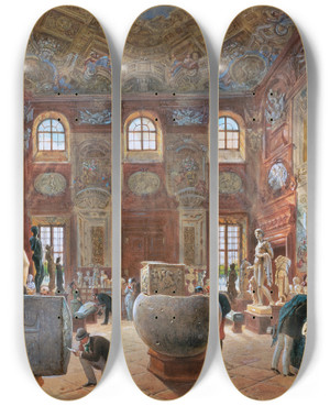 Triptych art skateboard deck of Carl Goebel The Younger Der Groe Marmorsaal Des Unteren Belvederes Mit Den Skulpturen Der Antikensammlung by Carl Goebel The Younger (1824-1899)
