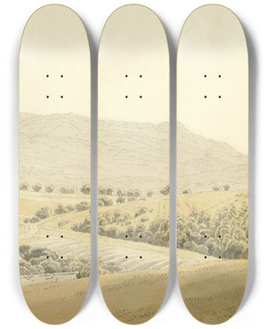 Triptych art skateboard deck of Caspar David Friedrich Highlands by Caspar David Friedrich (1774-1840)