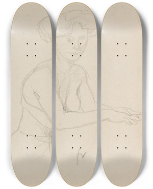 Triptych art skateboard deck of Flix Vallotton Two Studies Of A Woman Dressing by Felix Vallotton (1865-1925)