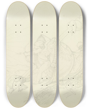 Triptych art skateboard deck of Eduard Von Steinle Scherzhafte Auffassung Der Erklrung Des Befreundeten Barons Cvw Oesterr Dragoneroffiziers Er Suche Zur Ehe Die Frau Mit Den Kleinsten Fssen by Eduard Von Steinle (1810-1886)