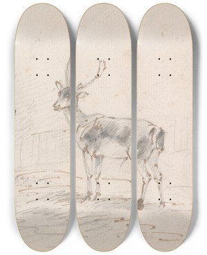 Triptych art skateboard deck of Sawrey Gilpin Doe And Buck by Sawrey Gilpin (1733-1807)