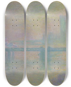 Triptych art skateboard deck of Claude Monet Charing Cross Bridge London by Claude Monet (1840-1926)