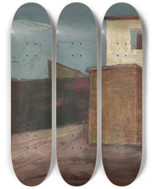 Triptych art skateboard deck of Felix Nussbaum Strae Mit Telefonmasten by Felix Nussbaum (1904-1944)