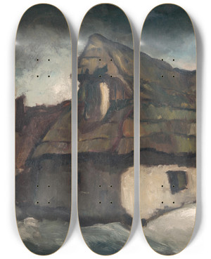 Triptych art skateboard deck of Zolo Palugyay Cottages by Zolo Palugyay (1898-1935)