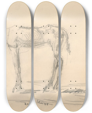 Triptych art skateboard deck of Cyprin Majernk Emaciated Horse by Cyprian Majernik (1909-1945)