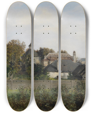 Triptych art skateboard deck of Carl Massmann Motiv Aus Einem Vorort Wiens by Carl Massmann (1859-1929)