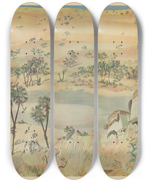 Triptych art skateboard deck of Alexandre Jacovleff Dessins Et Peintures Dafrique Pl 20 by Alexandre Jacovleff (1887-1938)