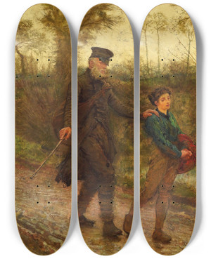 Triptych art skateboard deck of Frederick Walker The Wayfarers by Frederick Walker (1840-1875)